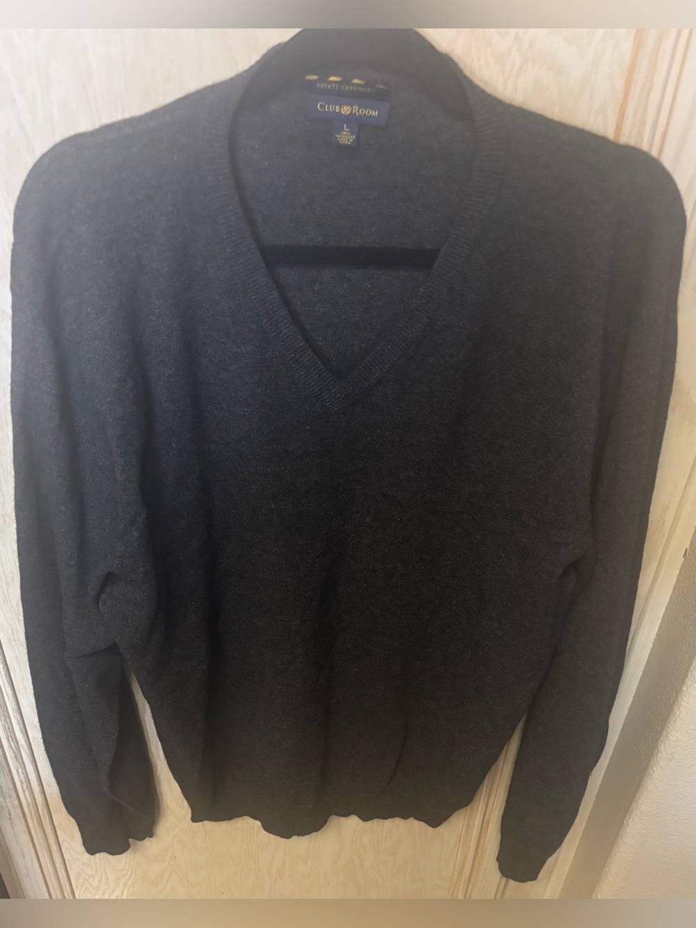 Club Room Estate Cashmere Sweater Mens Sz L V Neck Dark Grey Pullover Minimalist